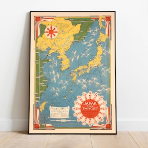 World War 2 Japan Karte Poster | WW2 Wandbilder| Japan Alte Karte Wand Kunst Leinwand| Japan Alte Karte Wand-Dekor | WWii Poster Art