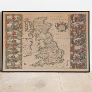 Großbritannien Karte Wandbild | Großbritannien Alte Karte| Posterdruck | Leinwandbild Wandkunst| Alte Karte Wand Kunst Poster | Gerahmte Landkarte als Wanddeko
