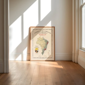 Brasilien Karte Print| Kunstgeschichte| 1908 Brasilien Karte Wand Kunst| Gerahmte Wandkunst| Leinwandbild | Poster Kunst| Drucke Wandkunst| Landkarte Wandbilder
