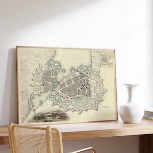 Genf City Map Wandbild | Gerahmte Karte Wanddeko | 1841 Genf Karte Kunstdruck | Posterdruck | Kunstdruck auf Leinwand | Karte Wandkunst Poster