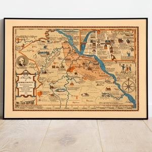 Carte historique du comté de York, Pennsylvanie| Impression d’art mural à la maison| Art sur toile étirée| Impression d’affiche| Art mural encadré| Affiche de décoration murale