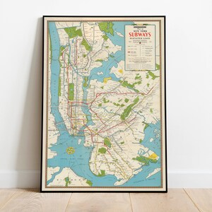 New York Karte Print | Kunstgeschichte| 1942 New York Karte Wand Kunst| Gerahmte Wandkunst| Leinwandbild | Poster Kunst| Drucke Wandkunst| Stadt Karte Wandbilder