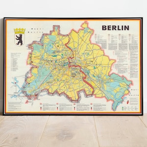 Stadsplan van Berlijn 1962| Muurdecoratie oude kaart| Vintage kaartmuurkunst| Posterafdruk| Ingelijste kunstdruk| Kaart op canvas