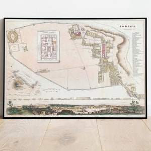Pompeji Karte Drucken | Fine Art Prints | 1832 Pompeji Karte Wandkunst | Gerahmte Wandkunst | Leinwand Kunst | Plakatkunst| Druckt Wandkunst | Stadt Karte Kunst