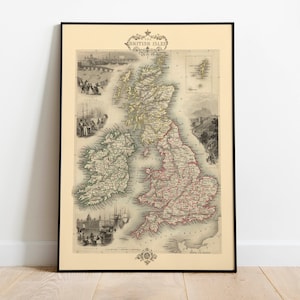 Historische Karte von The British Isles 1851| Alte Karte Wanddeko | Vintage Karte Wandkunst| Posterdruck | Gerahmter Kunstdruck| Leinwanddruck Karte