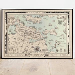 Bildkarte von Portsmouth 1930| New Hampshire| Gerahmter Posterdruck| Alte Karten Wandkunst| Kunstleinwand für Wanddekoration| Ziehen Sie die Karte herunter