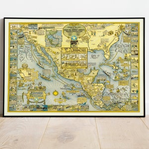 Karte der Küsten von Amerika 1928| Leinwanddruck Wanddeko | Gerahmtes Wandbild| Poster Vintage| Karte Wandbild | Poster Art