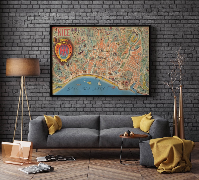 Art History Canvas Art City Map Wall Prints Prints Wall Art Poster Art Framed Wall Art 1950 Nice Map Wall Art Nice Map Print