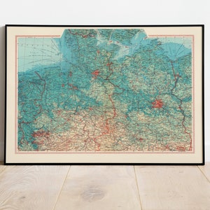 Carte géographique de l'Allemagne du Nord| Décor mural de carte| art mural de carte vintage| Impression d’affiche| Impression murale de carte| Impression d’art encadrée| Tableau sur toile Carte
