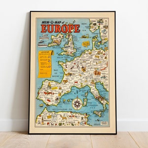 Impresión de póster de mapa vintage de Europa/ Lienzo de mapa de Europa/ Arte de pared de mapa de Europa/ Mapa desplegable/ Impresión de pared de mapa de Europa antigua