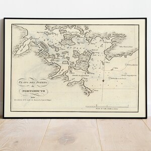Carta náutica del puerto de Portsmouth 1818/ Decoración de pared de mapa antiguo/ Arte de pared de mapa vintage/ Impresión de póster/ Impresión de arte enmarcado/ Mapa de impresión de lienzo