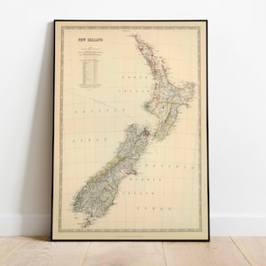 Nieuw-Zeeland kaart afdrukken| Kunstafdrukken| 1879 Nieuw-Zeeland kaart kunst aan de muur| Ingelijste kunst| Canvaskunst| Posterkunst| Afdrukken aan de muur | Kaart muurafdrukken