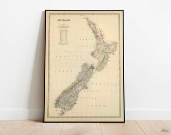 Stampa mappa della Nuova Zelanda/Stampe artistiche/Mappa della Nuova Zelanda del 1879/Arte da parete con cornice/Arte su tela/Poster/Stampe da parete/Stampe da parete con mappa