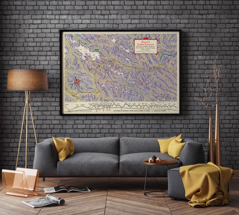 Lake Louise Map Wall Art Map Wall Prints Banff National Park Map Print Framed Art Canvas Art Prints Wall Art Art History Poster Art