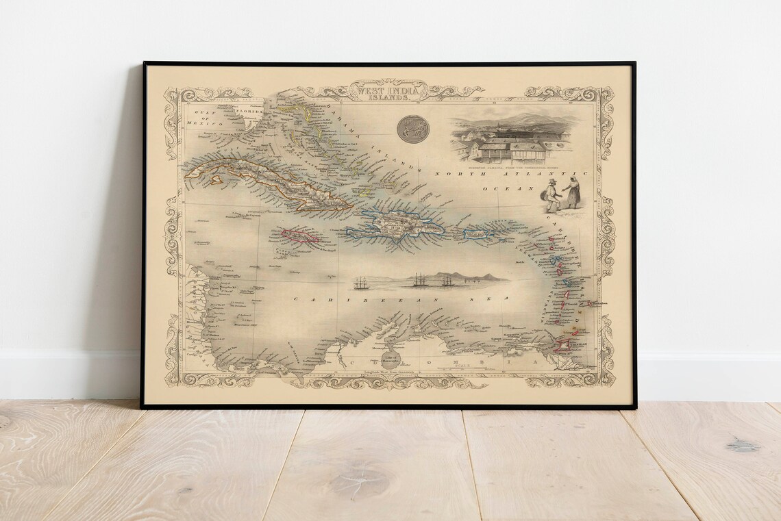 West Indies Map Print Wall Decor Caribbean Wall Art Print | Etsy