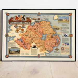 Mapa de Irlanda del Norte/Mapa de Irlanda del Norte para pared/Decoración de pared en lienzo/Póster de mapa antiguo/Impresión de pared de Irlanda del Norte/Decoración de mapa antiguo
