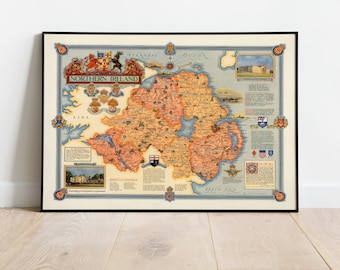 Map of Northern Ireland| Northern Ireland Map Wall Art| Canvas Wall Decor| Vintage Map Poster| Northern Ireland Wall Print| Old Map Decor