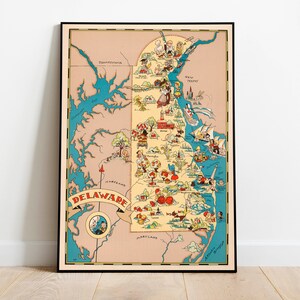 Delaware Map Print | Kunstgeschichte| 1935 Delaware Karte Wand Kunst| Gerahmte Wandkunst| Leinwandbild | Poster Kunst| Drucke Wandkunst| Landkarte Wandbilder