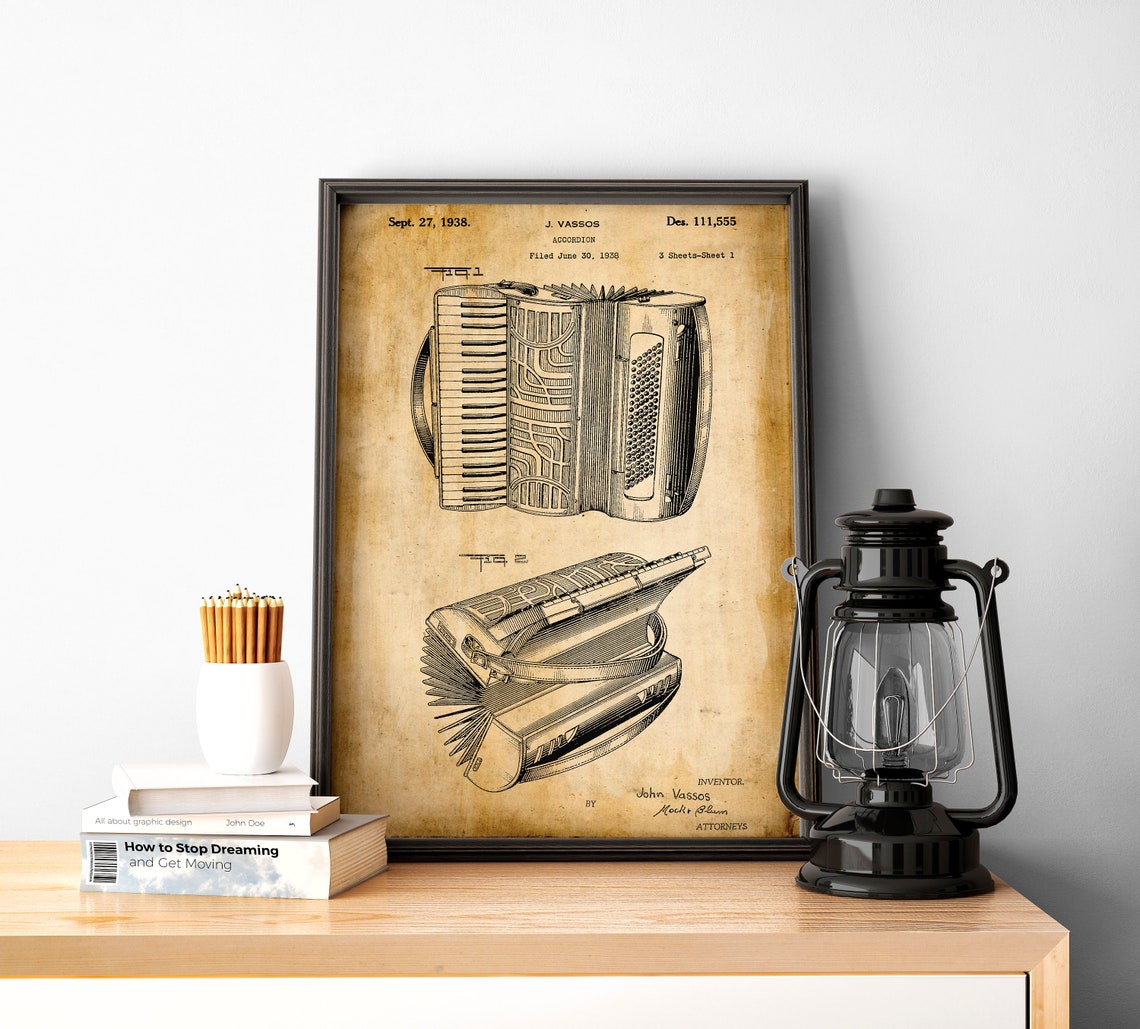 Accordion Poster Patent Prints Accordion Wall Art Musician Etsy
