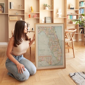 Vecchia mappa della Florida del 1925, stampa artistica su tela, stampa artistica da parete