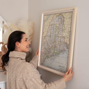 Mapa antiguo de Maine de 1920, póster enmarcado, impresión, arte de pared, lienzo, decoración de pared