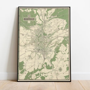 Plano da Cidade do Luxemburgo | Decoração de parede de mapa antigo | Arte de parede de mapa vintage | Impressão de pôster | Impressão artística emoldurada | Mapa de impressão em tela
