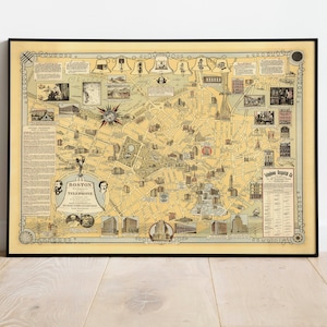 Boston Karte Druck| Kunstgeschichte| 1947 Boston Karte Wand Kunst| Gerahmte Wandkunst| Leinwandbild | Poster Kunst| Drucke Wandkunst| Stadt Karte Wandbilder