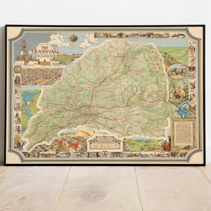 Pictorial Map of the Transvaal or the South African Republic 1935| Canvas Print Wall Art| Vintage Africa Maps for Wall Decor| Wall Prints