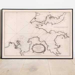 Seekarte von Coruna und Ferrol| Spanien Alte Landkarten| Alte Karte Wanddeko | Vintage Karte Wandkunst| Posterdruck | Gerahmter Kunstdruck| Leinwanddruck Karte