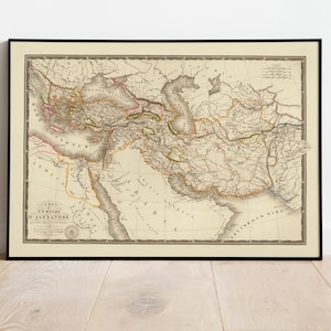 Mapa histórico de Alejandro Magno/Decoración de pared con mapas antiguos/Arte de pared con mapas antiguos/Impresión de póster/Impresión artística enmarcada/Impresión de mapa en lienzo