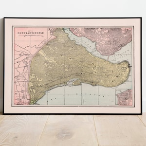 Istanbul Karte Druck| Kunstdruck auf Leinwand | Türkei Landkarten für die Wand | Konstantinopel Karte Poster| Wandkarten| Pull Down Map