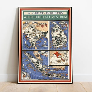 Vintage Tea Producer Map Print: Kitchen Wall Art