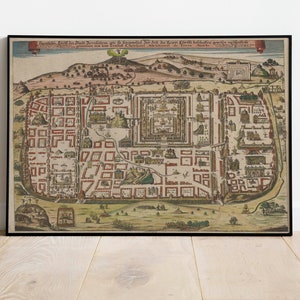Jerusalem City Map Wandbild | 1708 Jerusalem Stadt Karte| Posterdruck | Kunstdruck auf Leinwand | Alte Karte Wand Kunst Poster | Gerahmte Landkarte als Wanddeko