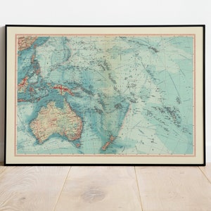 Karte von Australien und Ozeanien| Karte Wanddeko | Vintage Karte Wandkunst| Posterdruck | Karte Wandbild | Gerahmter Kunstdruck| Leinwanddruck Karte