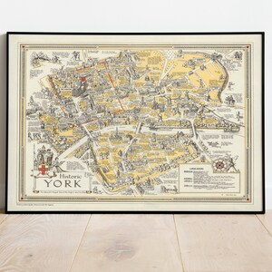 York Karte Druck | Kunstgeschichte| 1947 York Karte Wand Kunst| Gerahmte Wandkunst| Leinwandbild | Poster Kunst| Drucke Wandkunst| Landkarte Wandbilder