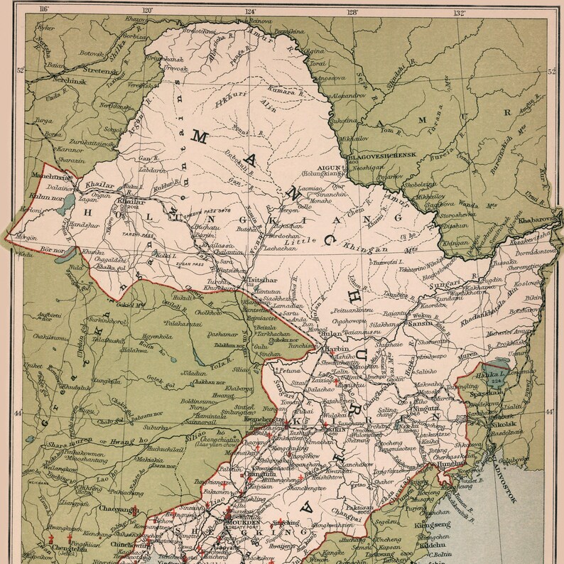 Map of Manchuria Print Vintage Manchuria Map Print Canvas | Etsy