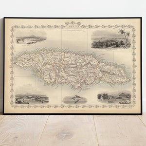 Impresión de mapas de Jamaica/ Historia del arte/ 1851 Arte de pared de mapas de Jamaica/ Arte de pared enmarcado/ Arte de lienzo/ Arte de carteles/ Impresiones de arte de pared / Impresiones de mapas de pared