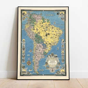 Stampa mappa Sud America/Storia dell'arte/1942 Mappa Sud America Wall Art/Arte incorniciata/Arte su tela/Poster Art/Stampe Arte murale/Stampe murali mappa