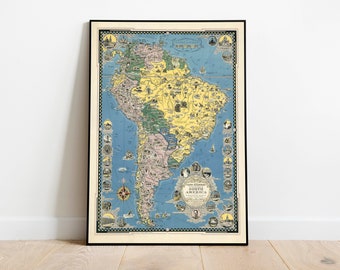 South America Map Print| Art History| 1942 South America Map Wall Art| Framed Art| Canvas Art| Poster Art| Prints Wall Art| Map Wall Prints