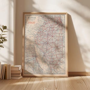 Kaart van de wegen van Illinois 1920 Ingelijste poster afdrukken muurkunst Canvaskunst muurdecoratie