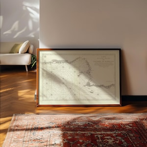 Póster enmarcado con carta náutica de la costa y las islas alrededor de Marsella, impresión artística sobre lienzo, decoración de pared