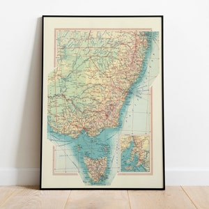 Landkarte von Australien Süd-Ost| Karte Wanddeko | Vintage Karte Wandkunst| Posterdruck | Karte Wandbild | Gerahmter Kunstdruck| Leinwanddruck Karte