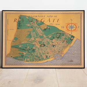 Ramsgate Karte Print | Kunstgeschichte| 1934 Ramsgate Karte Wandkunst| Gerahmte Wandkunst| Leinwandbild | Poster Kunst| Drucke Wandkunst| Stadt Karte Wandbilder