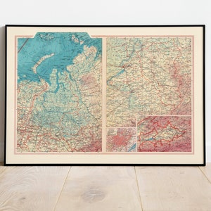 Mapa geográfico de Siberia y la cuenca de Kuznetsk / Decoración de la pared del mapa / Arte de la pared del mapa / Póster / Impresión de la pared del mapa / Impresión de arte enmarcado / Mapa de impresión de lienzo