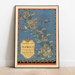 Hawaii Karte Druck| Kunstgeschichte| 1930 Hawaii Karte Wand Kunst| Gerahmte Wandkunst| Leinwandbild | Poster Kunst| Drucke Wandkunst| Landkarte Wandbilder