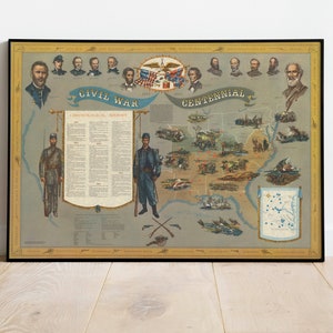 Amerikanischer Bürgerkrieg Poster Art| Dekorative Wandkunst| Drucke auf Leinwand| Vintage Karte | Home Wand Kunst Druck