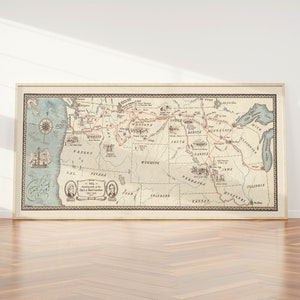 Karte mit der Route der Lewis & Clark-Expedition 1804–1806 | Panoramakarte Wandkunst| Großes Kartendruck-Wanddekor| Vintage-Karten-Wanddruck