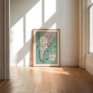 Mapa pictórico de Argentina y Chile/ Cartel del mapa antiguo/ Arte de la pared de Argentina/ Arte de la pared de Chile/ Decoración de la pared del lienzo / Impresión de la pared