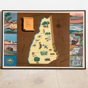 Historische Karte von New Hampshire| 1938 New Hampshire Map Wall Print | Leinwandbild | Vintage Poster | Gerahmter Kunstdruck| Posterdruck