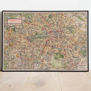 Impresión de pared del mapa de la ciudad de Berlín/ Decoración de la pared del mapa enmarcado/ Impresión de arte del mapa de Berlín de 1929 / Impresión de póster / Impresión de lienzo Arte de la pared / Cartel de arte de la pared del mapa